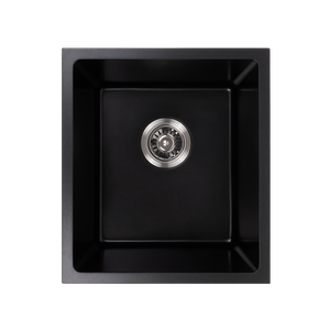 Cynthia 396x446 Black Granite Square Single Bowl Sink - Black