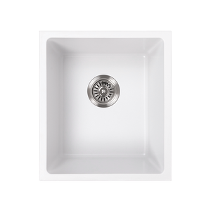 Cynthia 396x446 White Granite Square Single Bowl Sink - White