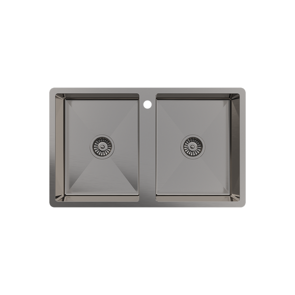 Jack 820x500 Double Bowl Tap Landing Sink Brushed Gunmetal