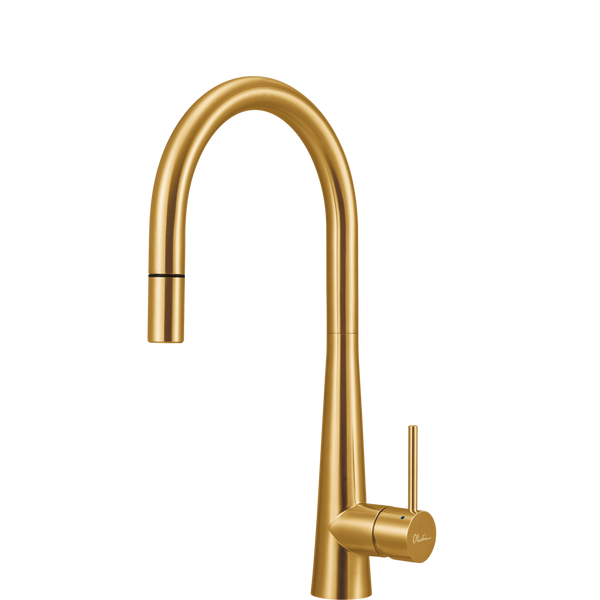 Essente Stainless Steel Goose Neck Pull Out Mixer Brushed Gold