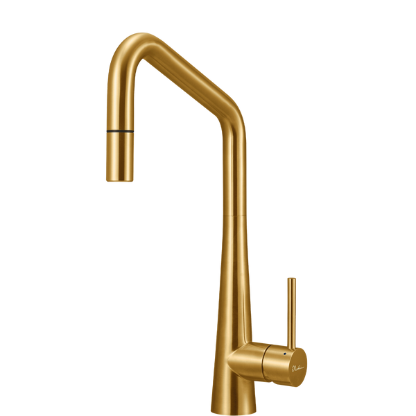 Essente Stainless Steel Square Goose Neck Pull Out Mixer Brushed Gold