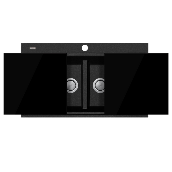 Santorini Double Bowl Topmount Sink With Glass Top Black