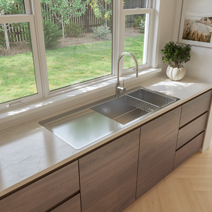Jayden 1200x500 Single Bowl Tap Landing with Left Drain Board Sink - Brushed Stainless Steel