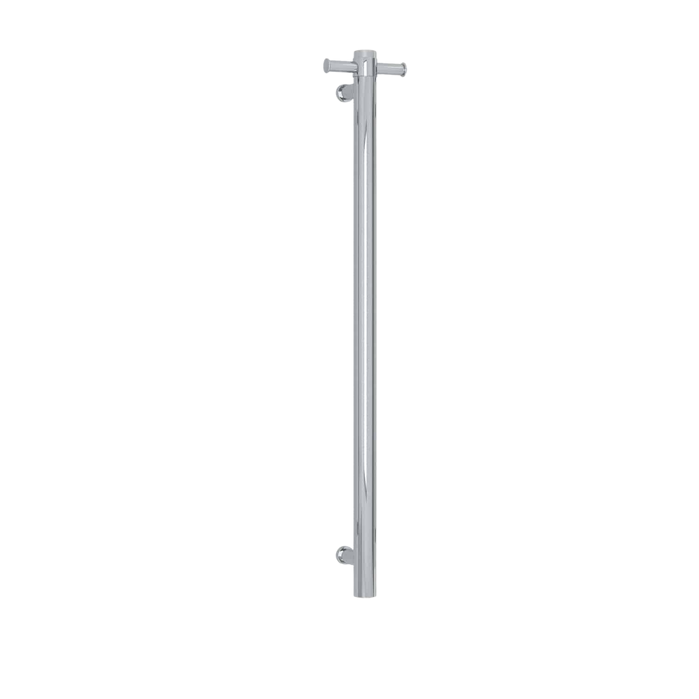 Straight Round 12V Vertical Single Heated Towel Rail Polished Stainless Steel