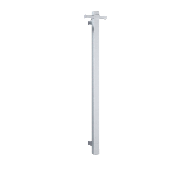 Square Vertical Single Bar Heated Towel Rail Polished Stainless Steel