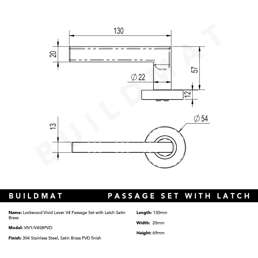 Lockwood Vivid Lever V4 Passage Set with Latch Satin Brass