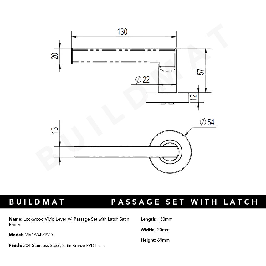 Lockwood Vivid Lever V4 Passage Set with Latch Satin Bronze