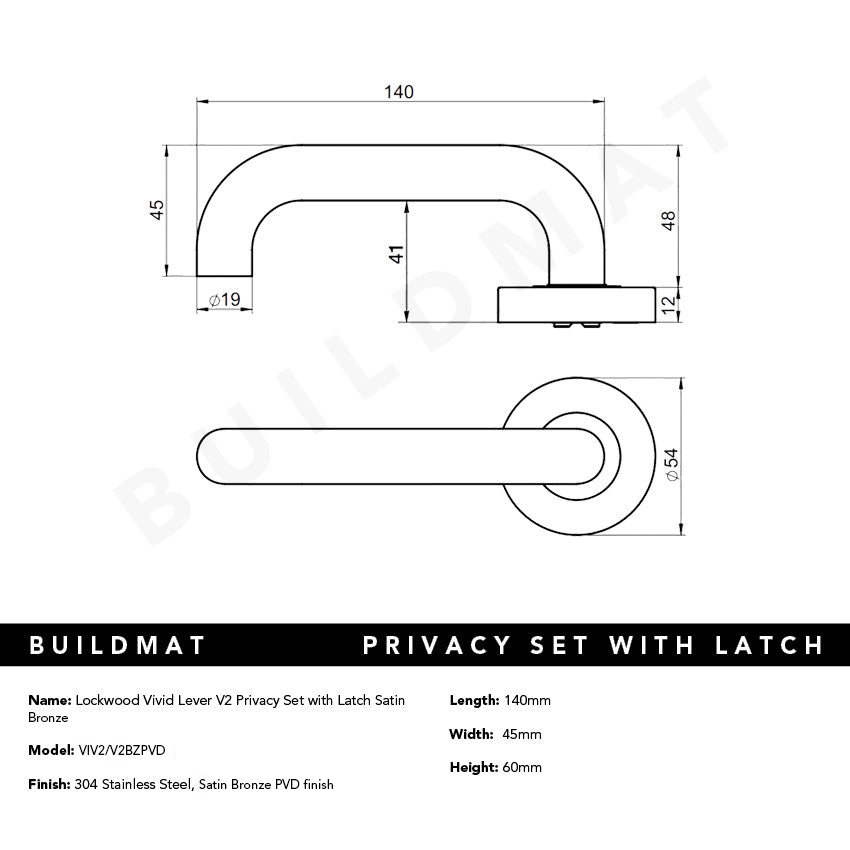Lockwood Vivid Lever V2 Privacy Set with Latch Satin Bronze