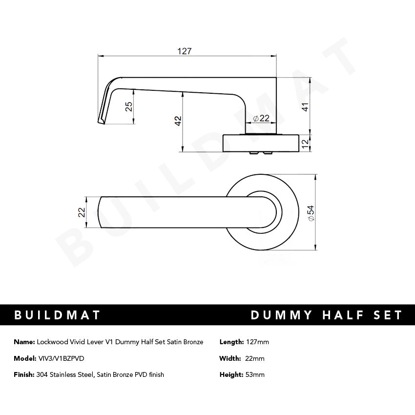 Lockwood Vivid Lever V1 Dummy Half Set Satin Bronze