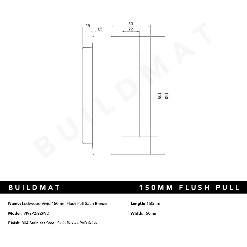 Lockwood Vivid 150mm Flush Pull Satin Bronze