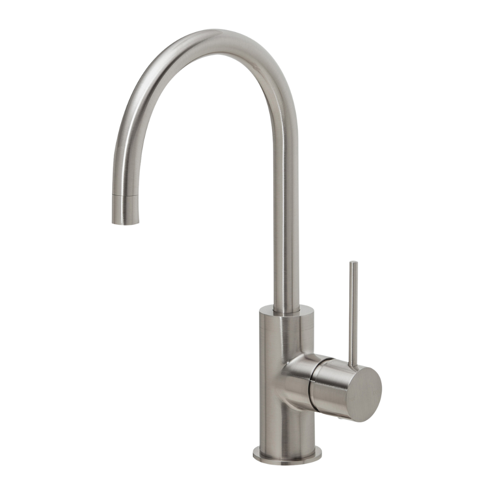 Vivid Slimline Brushed Nickel Sink Mixer 160mm Gooseneck