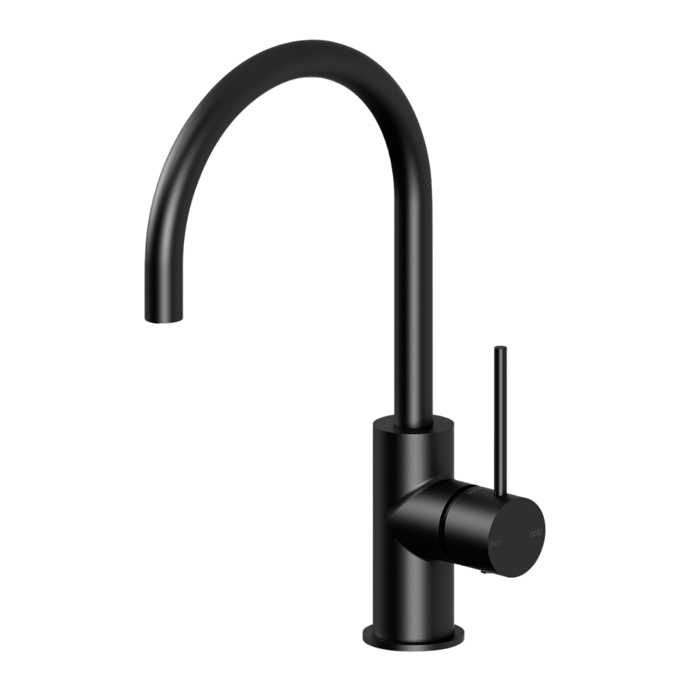 Vivid Slimline Matte Black Sink Mixer 160mm Gooseneck