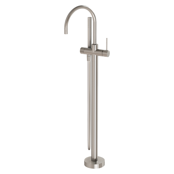 Vivid Slimline Floor Mounted Bath Mixer with Hand Shower Brushed Nickel