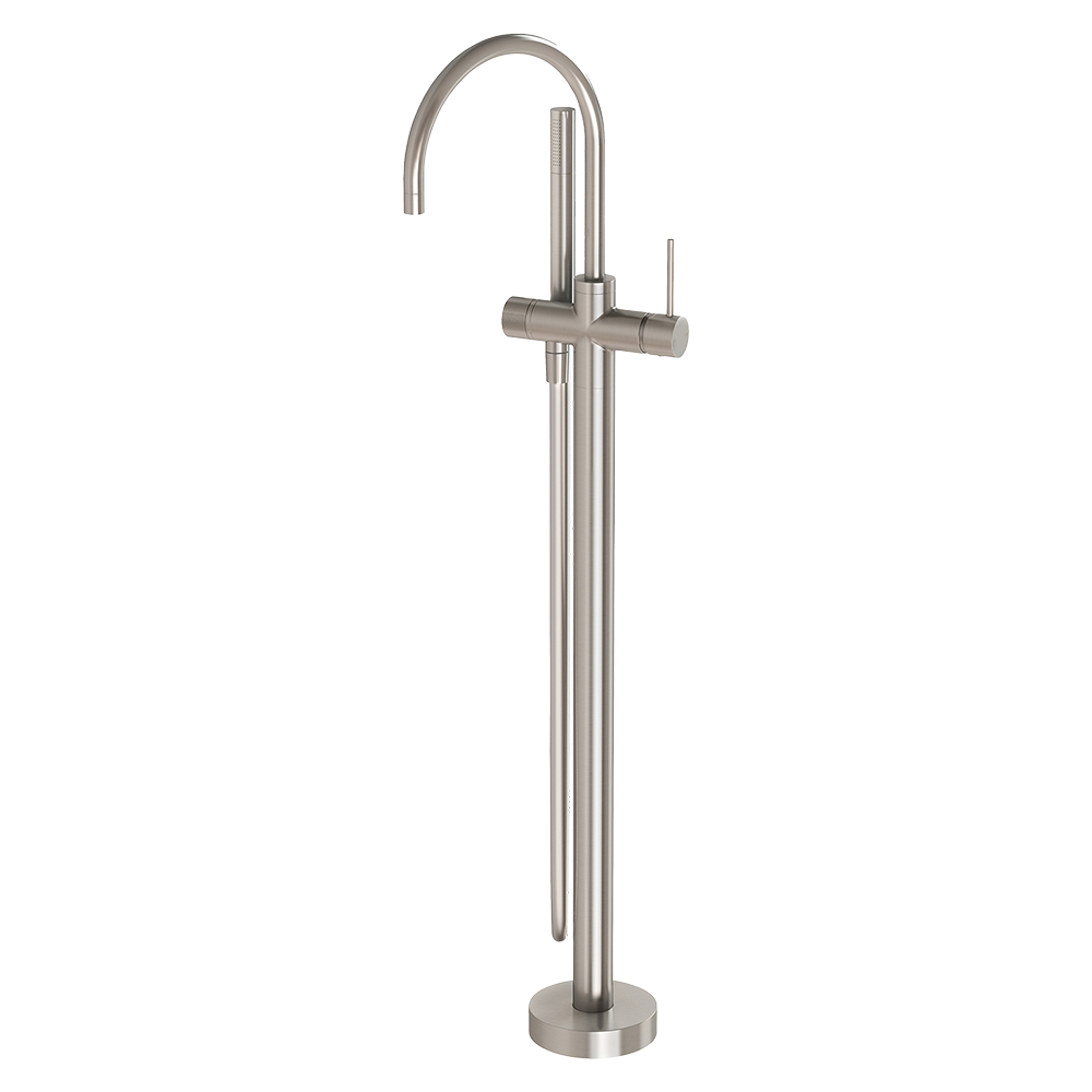 Vivid Slimline Floor Mounted Bath Mixer with Hand Shower Brushed Nickel