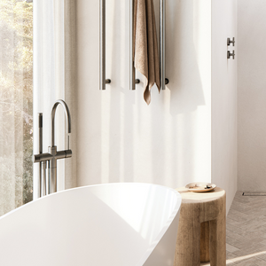 Vivid Slimline Floor Mounted Bath Mixer with Hand Shower Brushed Nickel - Brushed Nickel