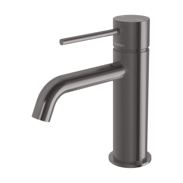 Vivid Slimline Basin Mixer Curved Outlet Brushed Carbon