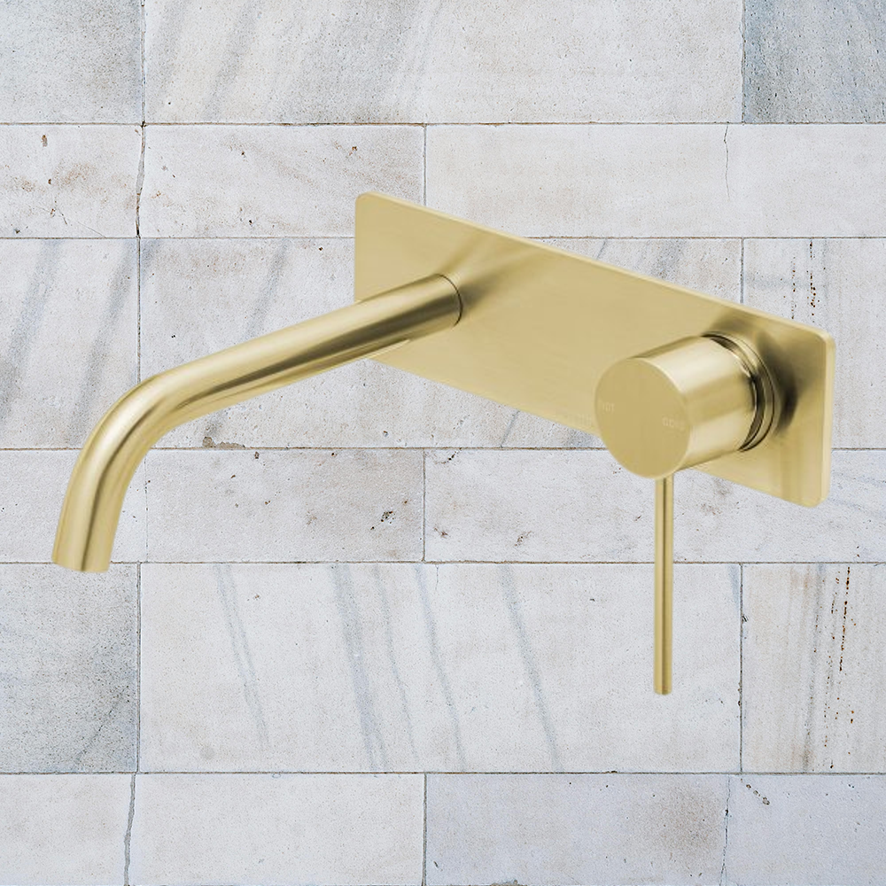 Vivid Slimline Wall Bath Mixer Set 180mm Curved Brushed Gold