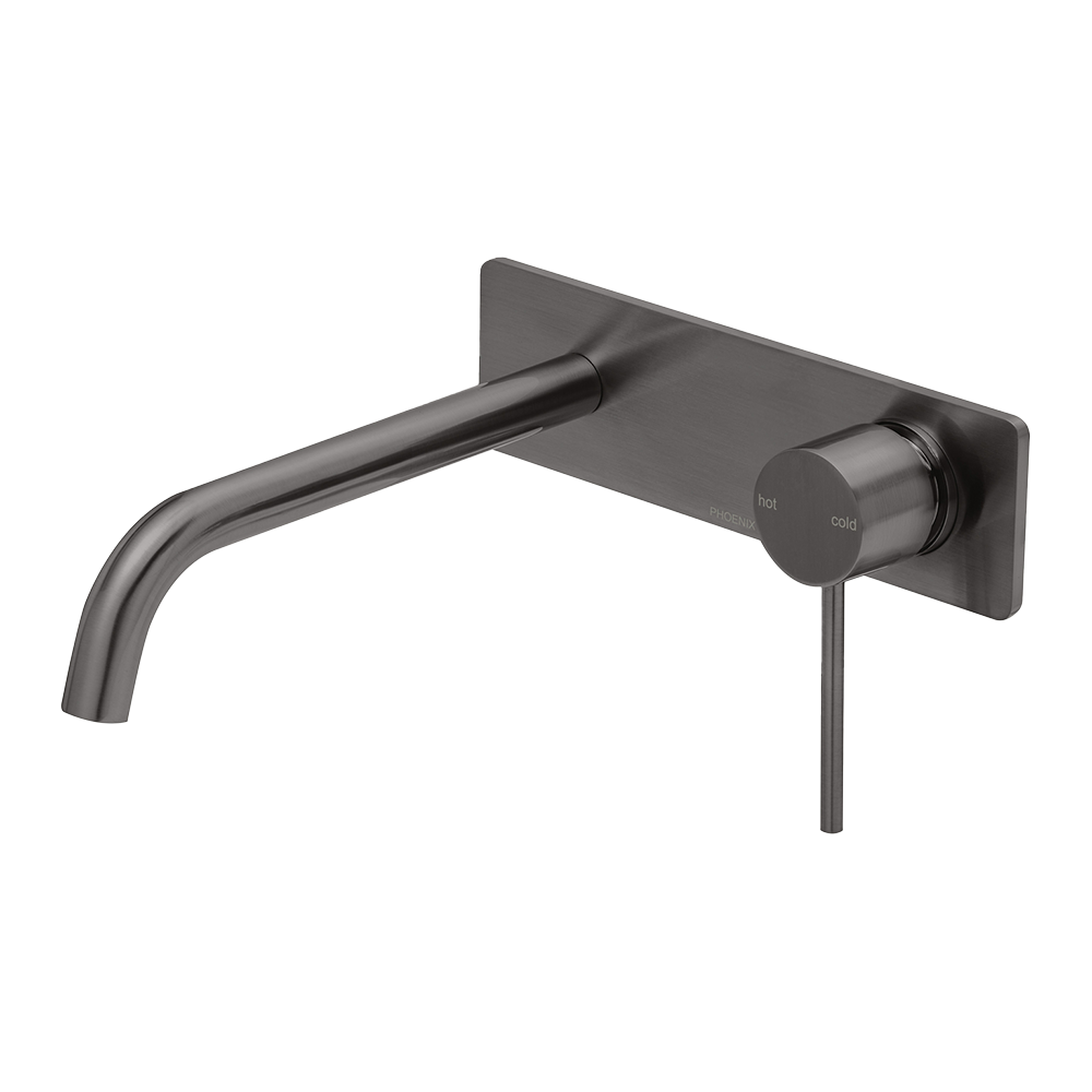 Vivid Slimline Wall Bath Mixer Set 180mm Curved Brushed Carbon