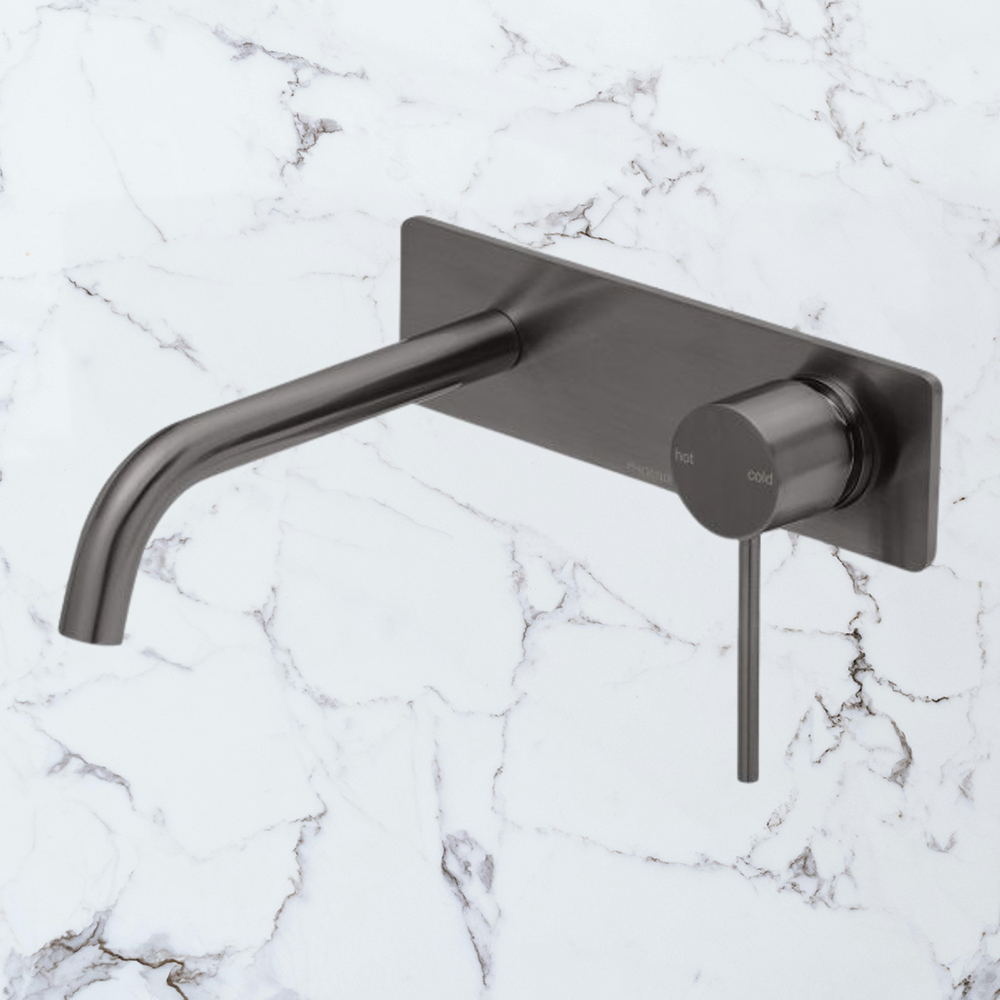 Vivid Slimline Wall Bath Mixer Set 180mm Curved Brushed Carbon