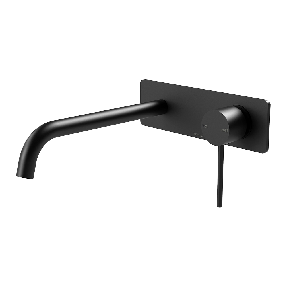 Vivid Slimline Wall Basin Mixer Set 230mm Curved Matte Black