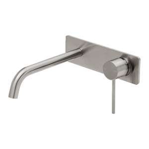 Vivid Slimline Wall Basin Mixer Set 230mm Curved Brushed Nickel - Brushed Nickel