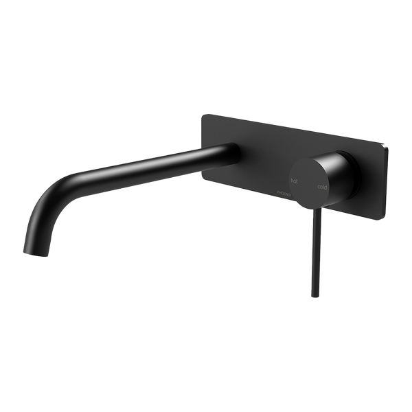 Vivid Slimline Wall Bath Mixer Set 230mm Curved Matte Black
