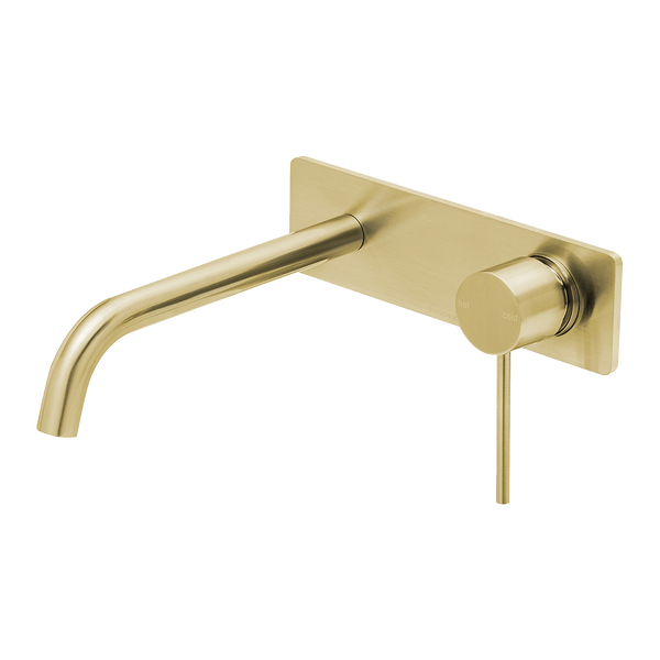 Vivid Slimline Wall Bath Mixer Set 230mm Curved Brushed Gold