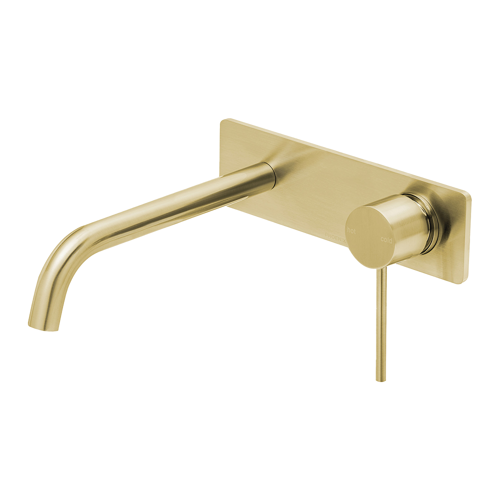 Vivid Slimline Wall Bath Mixer Set 230mm Curved Brushed Gold