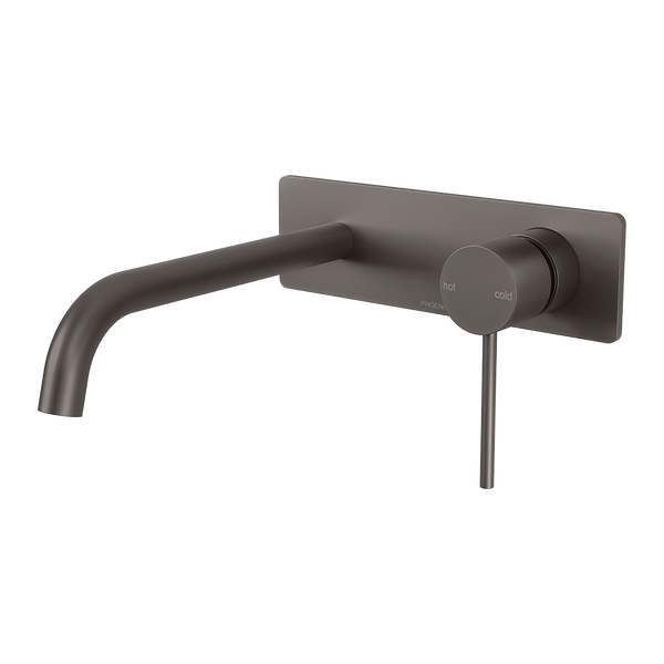 Vivid Slimline Wall Bath Mixer Set 230mm Curved Gunmetal