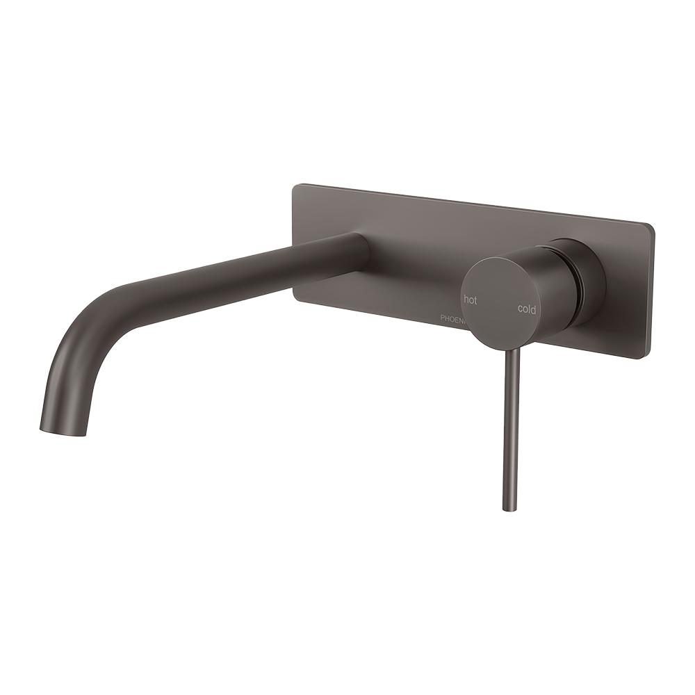 Vivid Slimline Wall Bath Mixer Set 230mm Curved Gunmetal