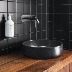 Vivid Slimline Wall Basin Mixer Set 180mm Curved Brushed Carbon - Brushed Carbon