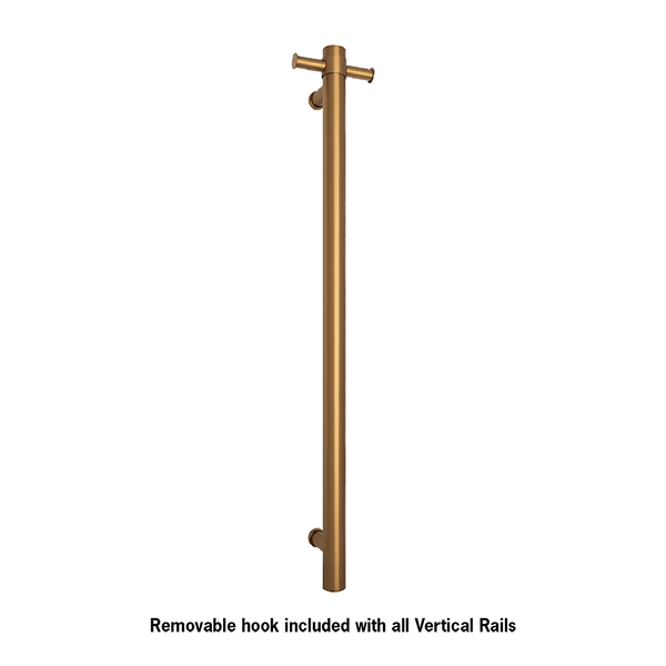 Straight Round Vertical Single Heated Towel Rail Brushed Gold