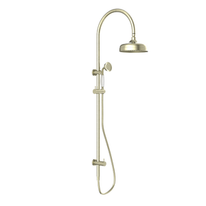York Twin Shower with White Porcelain Hand Shower Aged Brass - Aged Brass