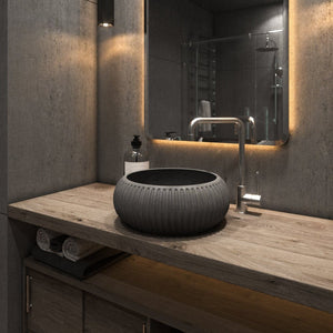 Felda Meteor Grey Fluted Concrete Basin - Meteor Grey