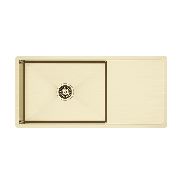 Brushed Brass Gold Cody 950x450 Single Bowl w Drain Board Sink