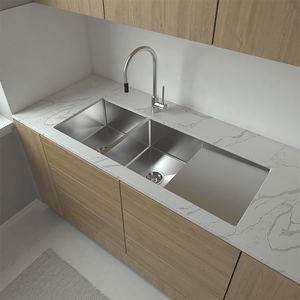 Orlando 1125x450 Double Bowl with Drain Board Sink - Brushed Stainless Steel