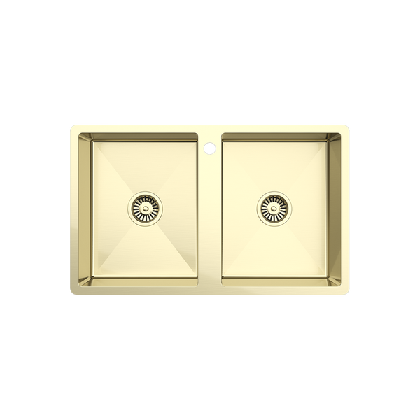 Jack 820x500 Double Bowl Tap Landing Sink Brushed Brass Gold
