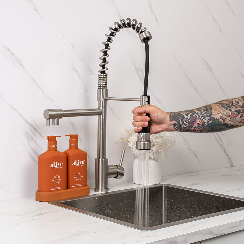 Cleo Brushed Nickel Pull Down Dual Spray Mixer