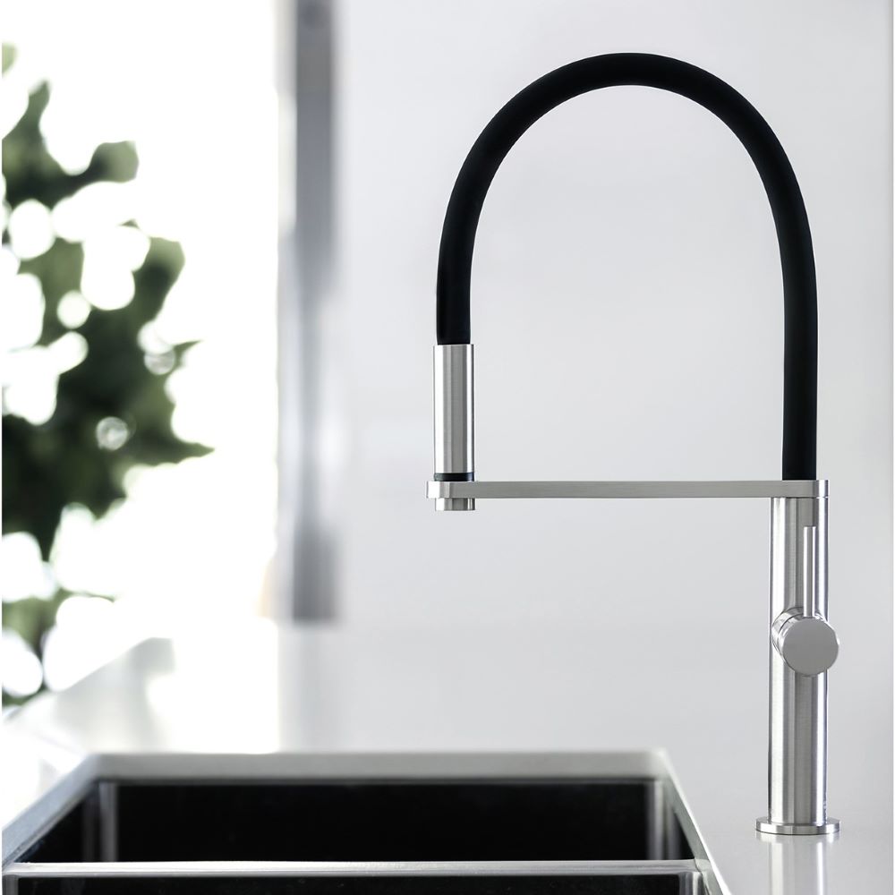 Blix Flexible Hose Brushed Nickel Sink Mixer Round