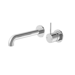 Mecca Wall Basin Mixer Separate Back Plate Handle Up 185mm Spout Chrome - Chrome